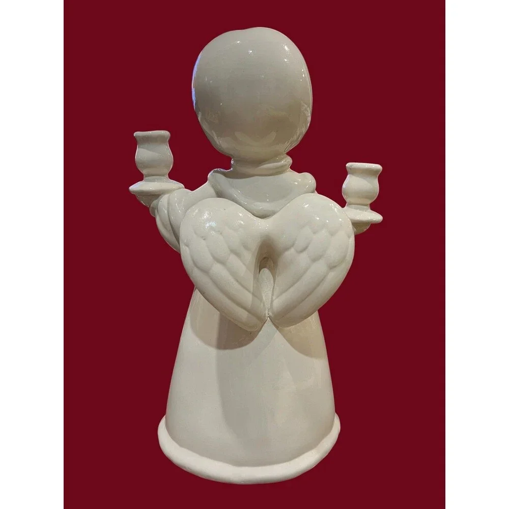 Vintage Ceramic Angel Double Candle Holder - 13” Tall by 9